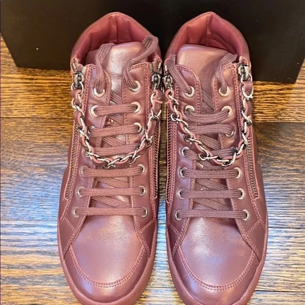 Chanel Burgundy Lambskin Skin Sneakers